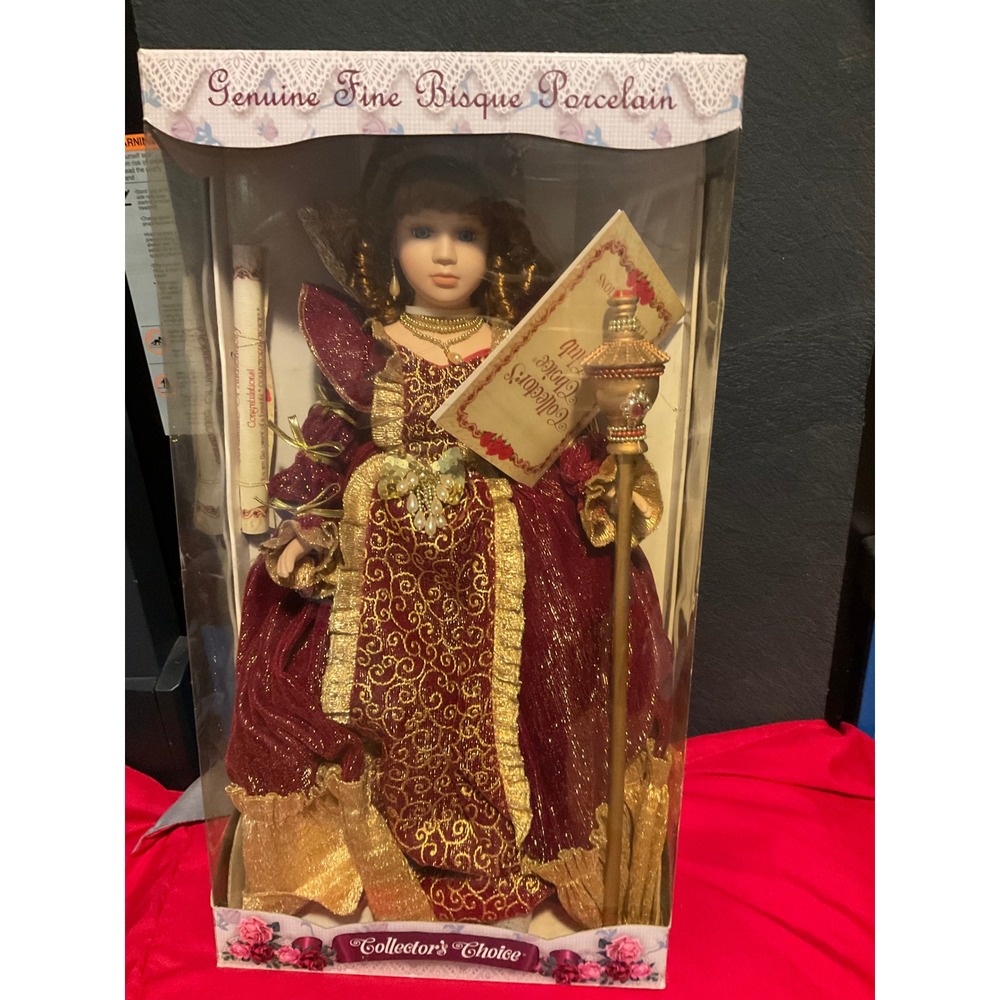 Collector's Choice Fine Bisque Porcelain Doll Limited Edition Burgundy Gold Gown